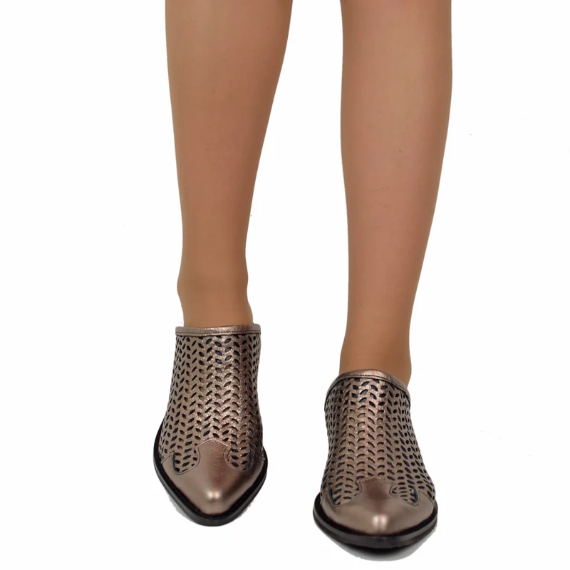 Sabot Donna Bronzo Traforati Tacco 4 cm Made in Italy