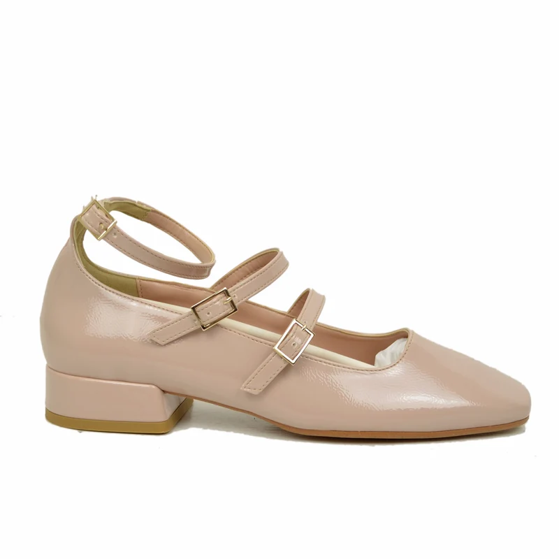 Ballerine Donna Cipria Punta Squadrata Mary Jane Made in Italy