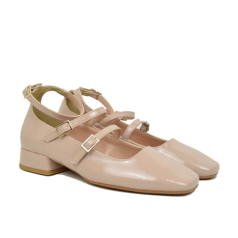 Ballerine Donna Cipria Punta Squadrata Mary Jane Made in Italy