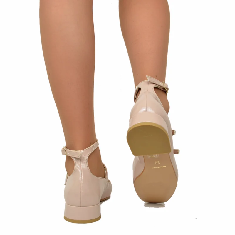 Ballerine Donna Cipria Punta Squadrata Mary Jane Made in Italy