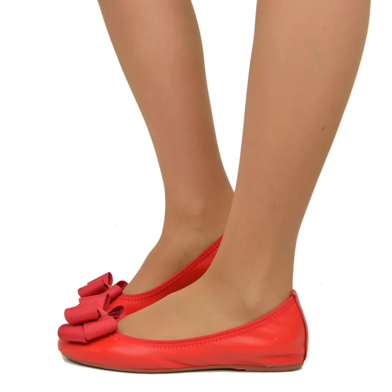 Ballerine Donna Rosse con Fiocco Elasticizzate con Zeppetta interna