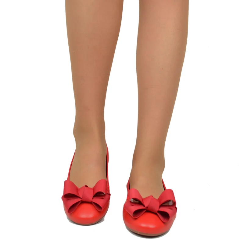 Ballerine Donna Rosse con Fiocco Elasticizzate con Zeppetta interna