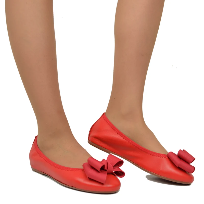 Ballerine Donna Rosse con Fiocco Elasticizzate con Zeppetta interna