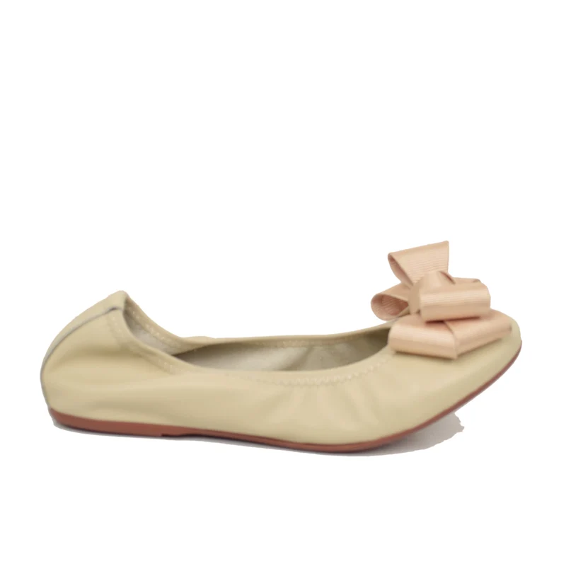 Ballerine Donna Beige con Fiocco Elasticizzate con Zeppetta interna