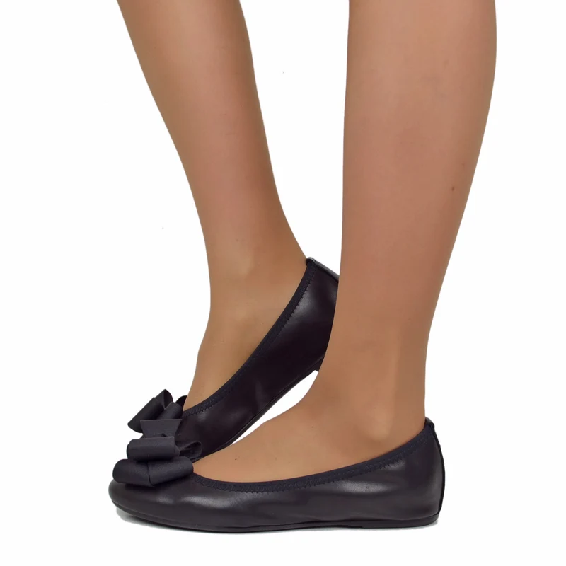 Ballerine Donna Nere con Fiocco Elasticizzate con Zeppetta interna