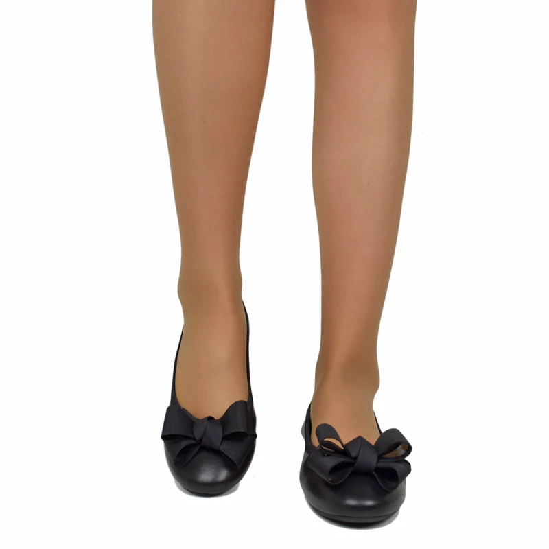 Ballerine Donna Nere con Fiocco Elasticizzate con Zeppetta interna