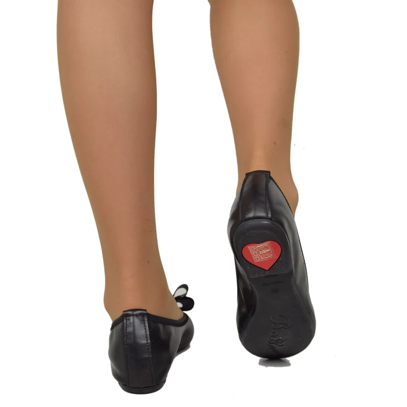 Ballerine Donna Nere con Fiocco Elasticizzate con Zeppetta interna