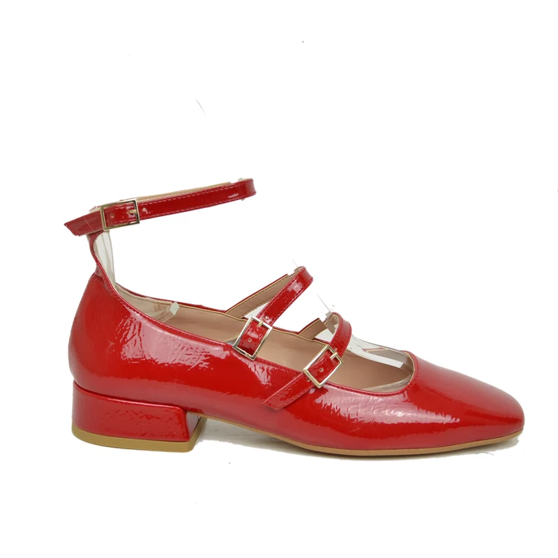 Ballerine Donna Rosse Punta Squadrata Mary Jane Made in Italy