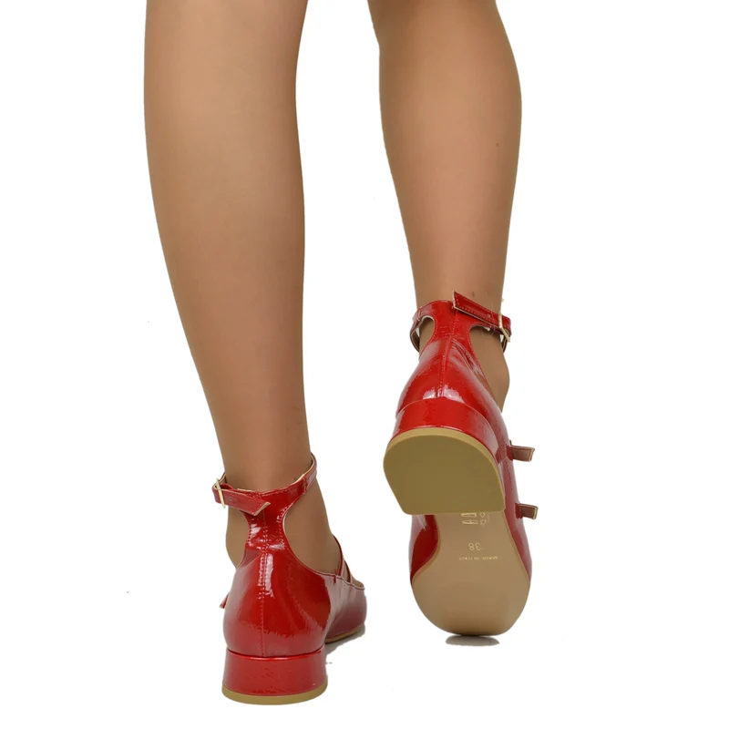 Ballerine Donna Rosse Punta Squadrata Mary Jane Made in Italy