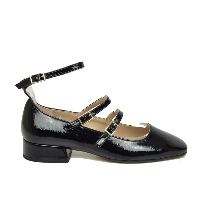 Ballerine Donna Nere Punta Squadrata Mary Jane Made in Italy