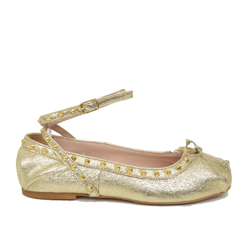 Ballerine DIVINE FOLLIE color Platino in Pelle Laminata Dorata con Borchie