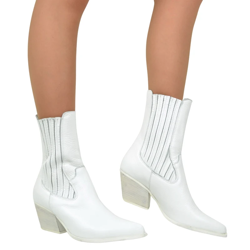Stivaletti Texani Donna Bianchi in Pelle Elasticizzati Made in Italy