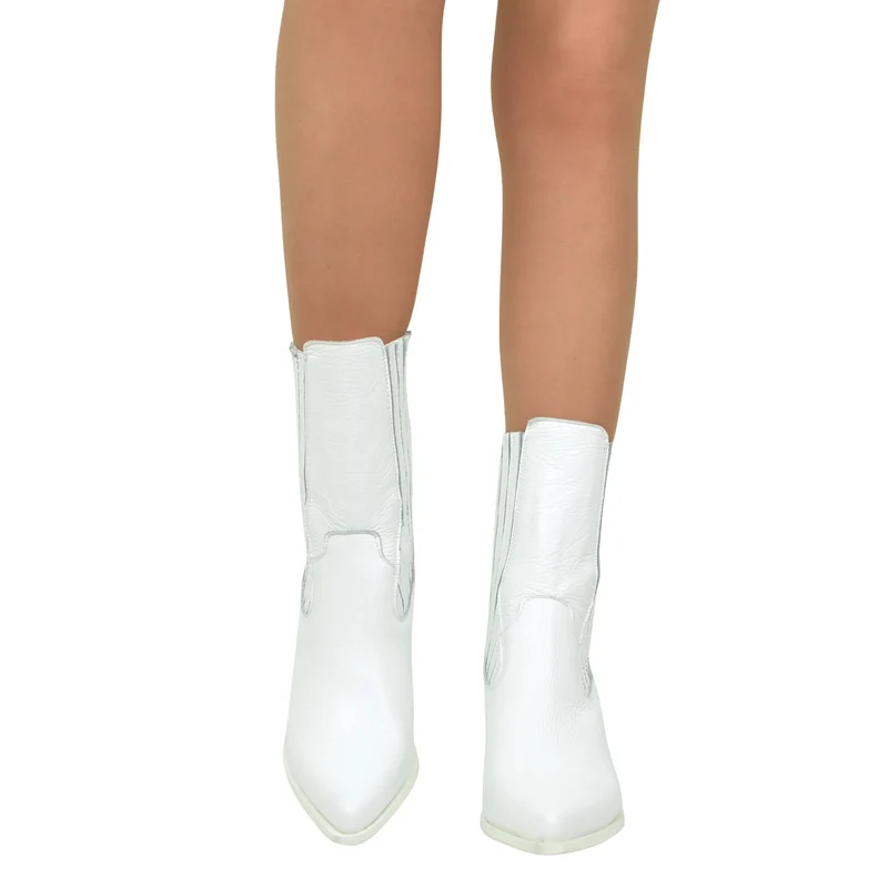 Stivaletti Texani Donna Bianchi in Pelle Elasticizzati Made in Italy