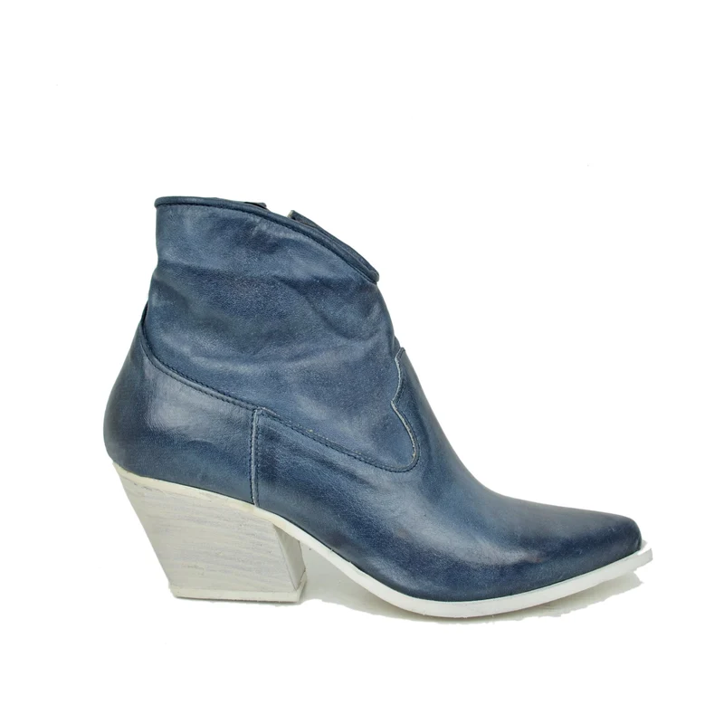 Stivaletti Texani Donna in Pelle Navy con Zip Made in Italy