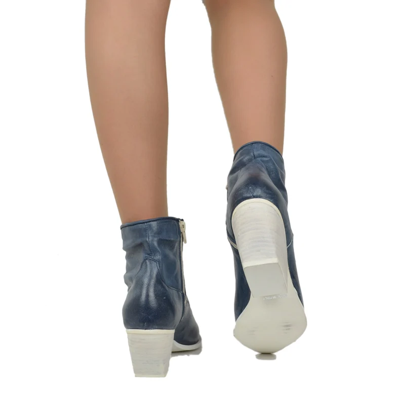 Stivaletti Texani Donna in Pelle Navy con Zip Made in Italy