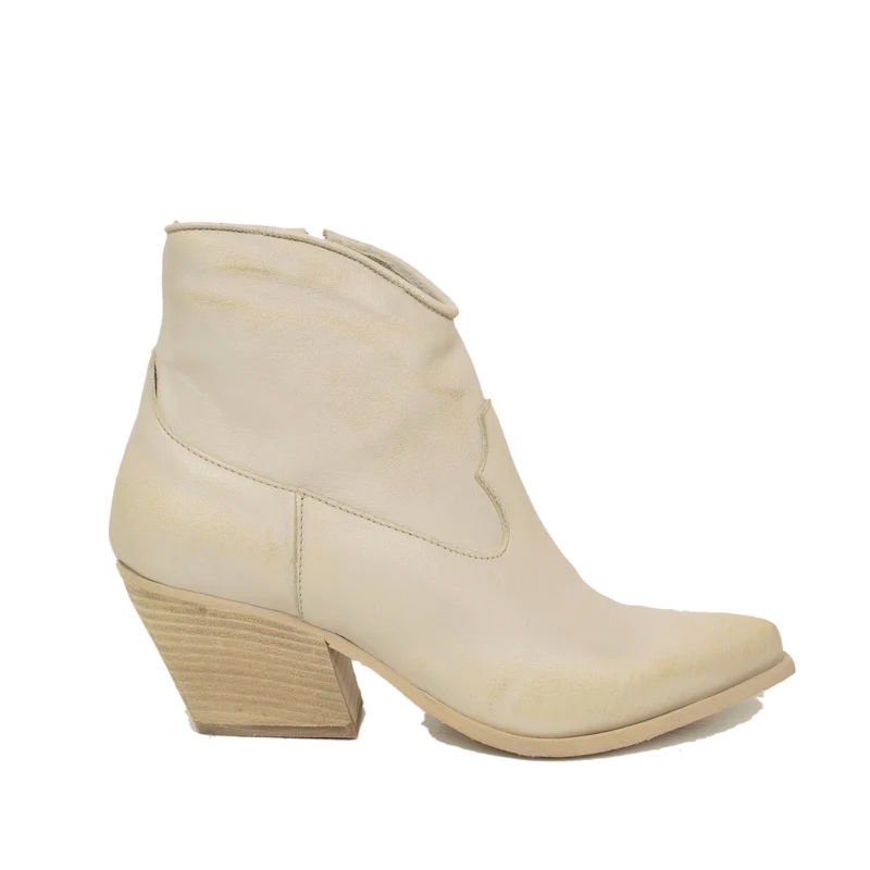 Stivaletti Texani Donna in Pelle Beige con Zip Made in Italy