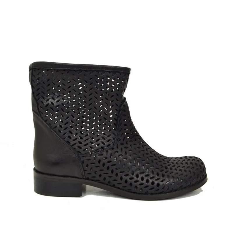 Stivaletti Donna Traforati in Pelle Neri Made in Italy Total Black
