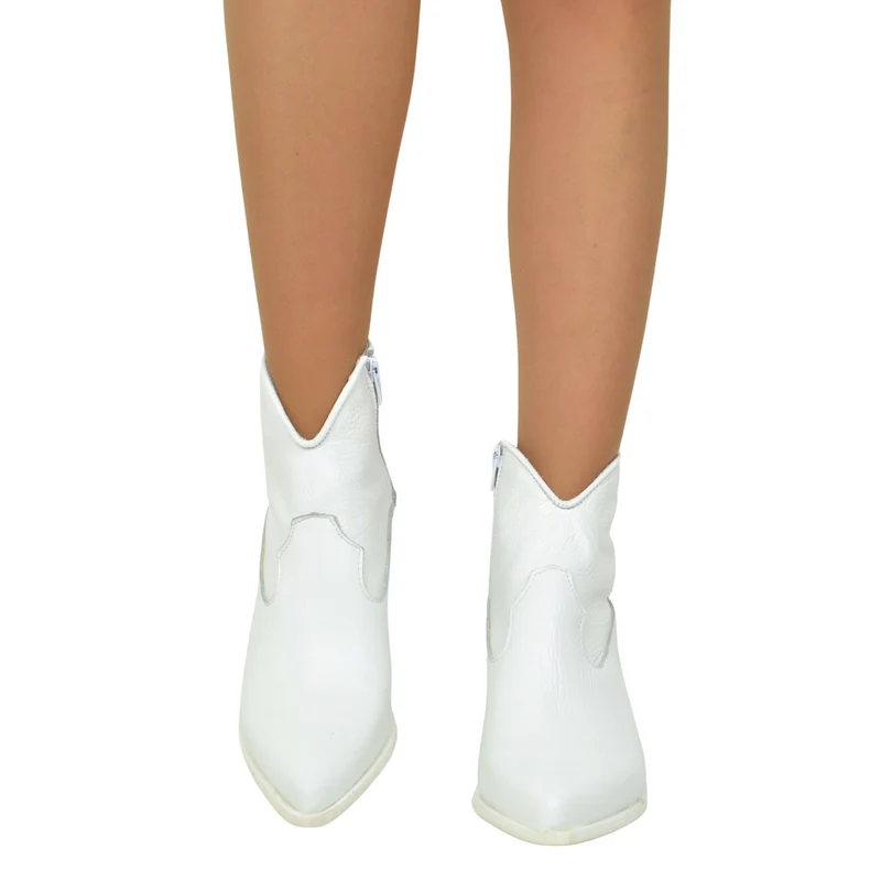 Stivaletti Texani Donna in Pelle Bianchi con Zip Made in Italy
