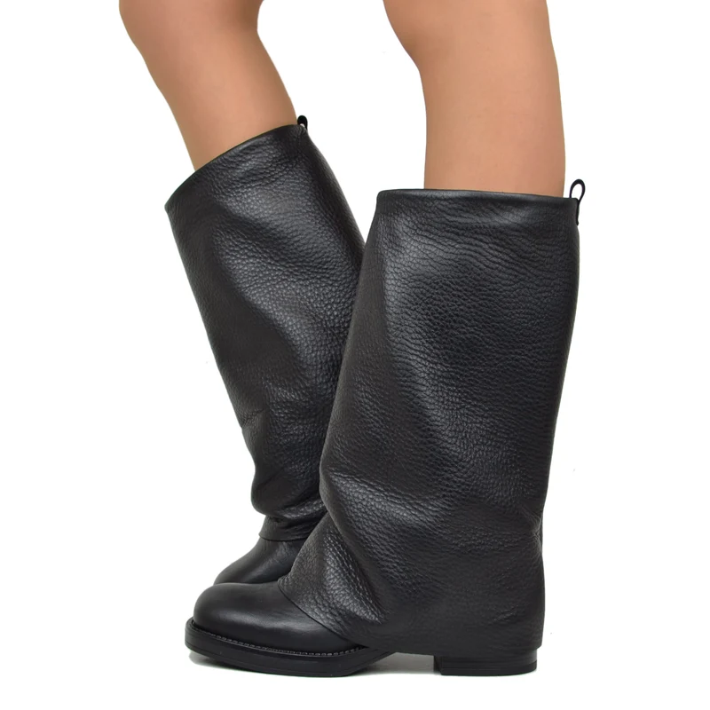 Biker con Ghetta Punta Quadrata Vera Pelle
