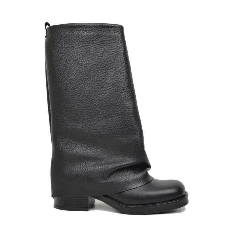 Biker con Ghetta Punta Quadrata Vera Pelle