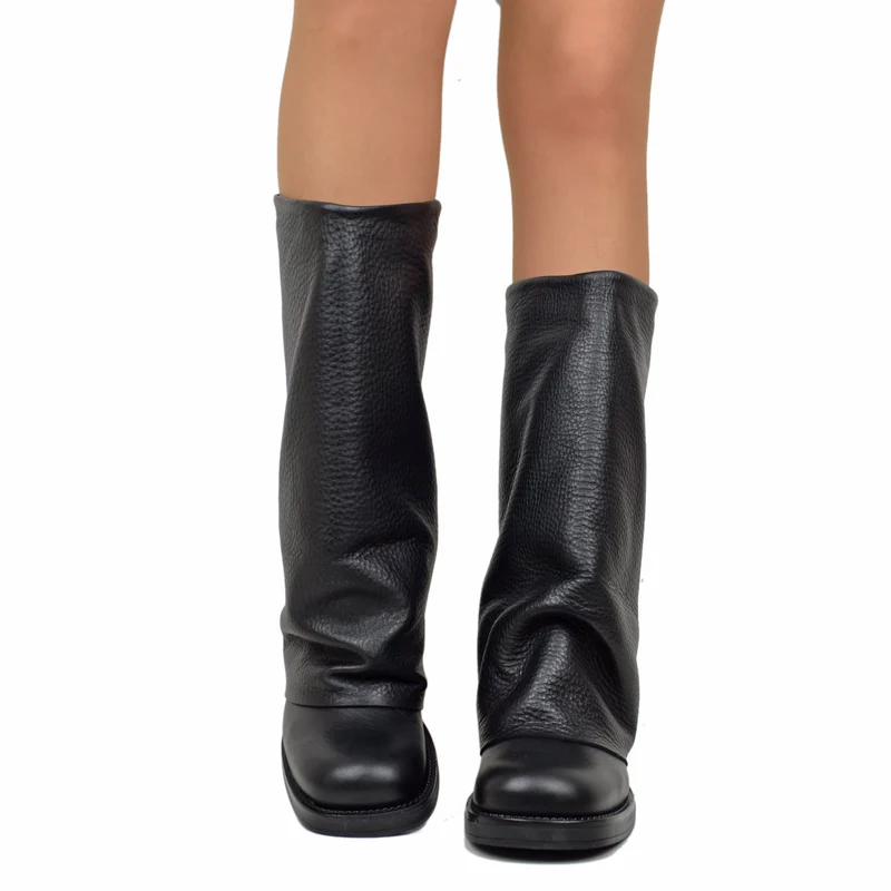 Biker con Ghetta Punta Quadrata Vera Pelle