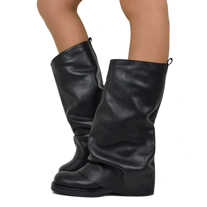 Biker con Ghetta Punta Quadrata Vera Pelle