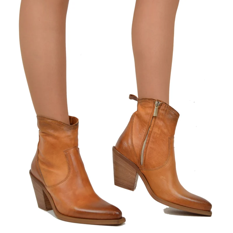 Stivaletti Texani Donna Estivi in Pelle Cuoio Made in Italy