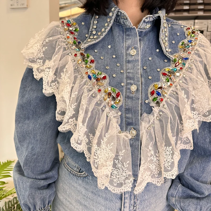 Camicia Pizzo Volant e Strass Spice