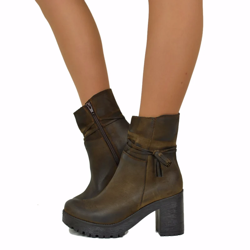 Stivaletti Donna Testa di Moro con Zip in Pelle Made in Italy