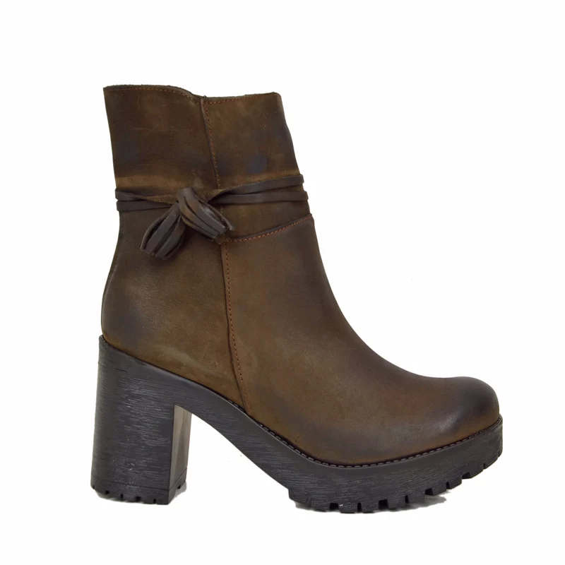 Stivaletti Donna Testa di Moro con Zip in Pelle Made in Italy