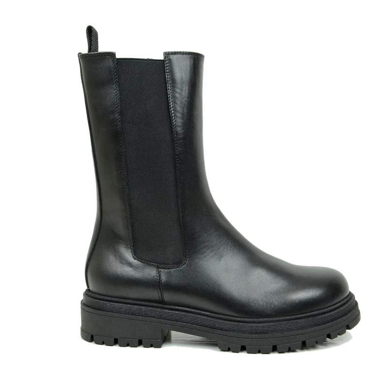 Stivaletti Beatles Donna Neri Made in Italy con Inserti Elasticizzati Platform