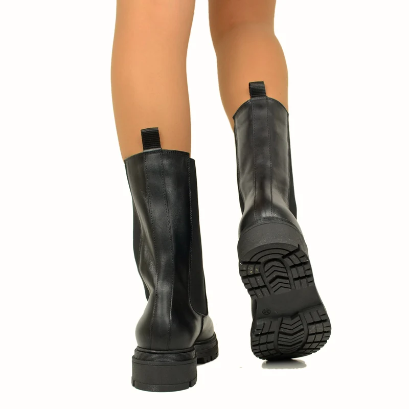 Stivaletti Beatles Donna Neri Made in Italy con Inserti Elasticizzati Platform