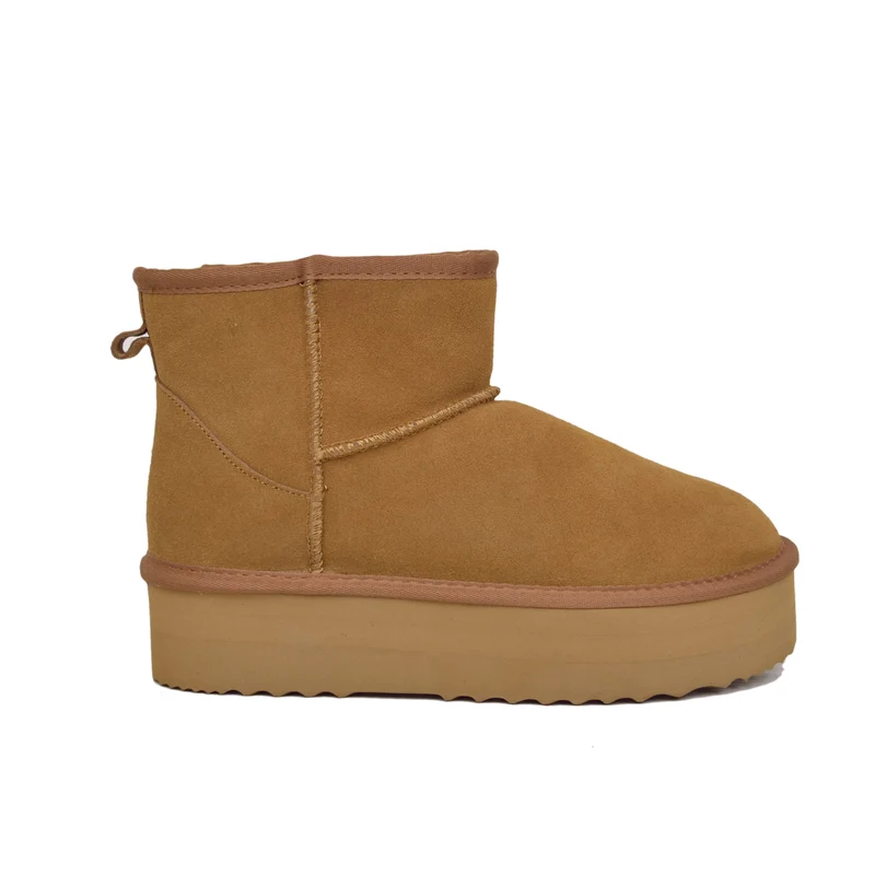 Stivaletti Platform Camel in Pelle Scamosciata Imbottiti in Lana