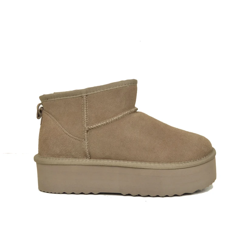 Stivaletti Platform Taupe in Pelle Scamosciata Imbottiti in Lana