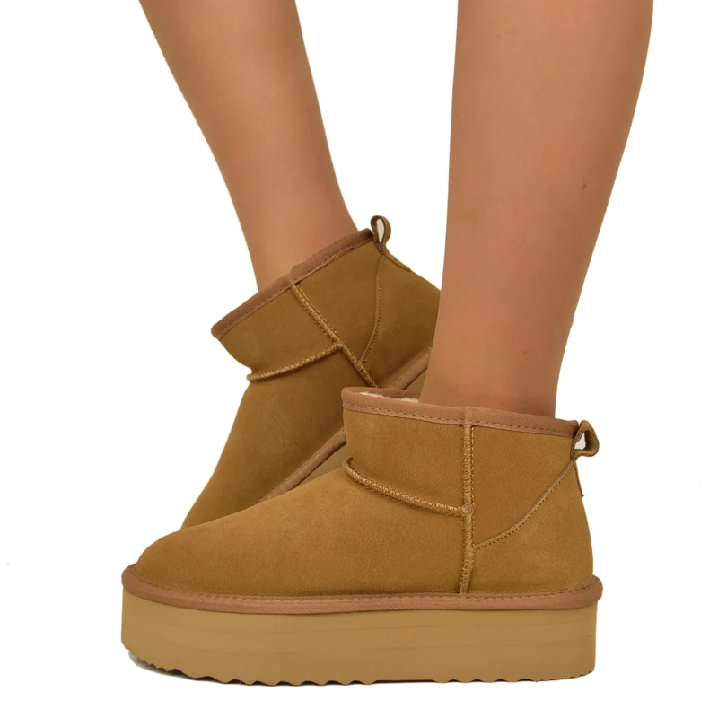 Stivaletti Platform con Pelo in Pelle Scamosciata Imbottiti in Lana