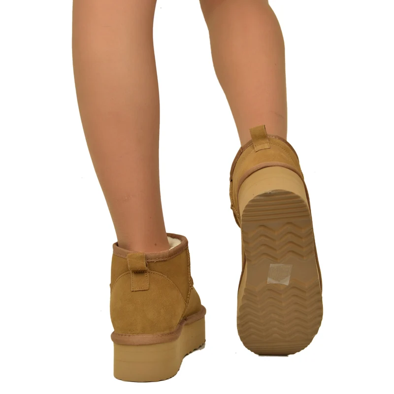 Stivaletti Platform con Pelo in Pelle Scamosciata Imbottiti in Lana