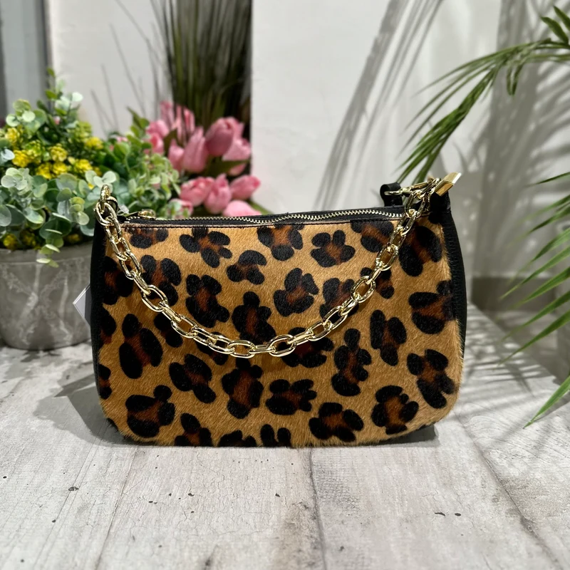 Borsa in Pelle Cavallino Leopardato a Spalla con Catena KIKKIBAG FRANCY