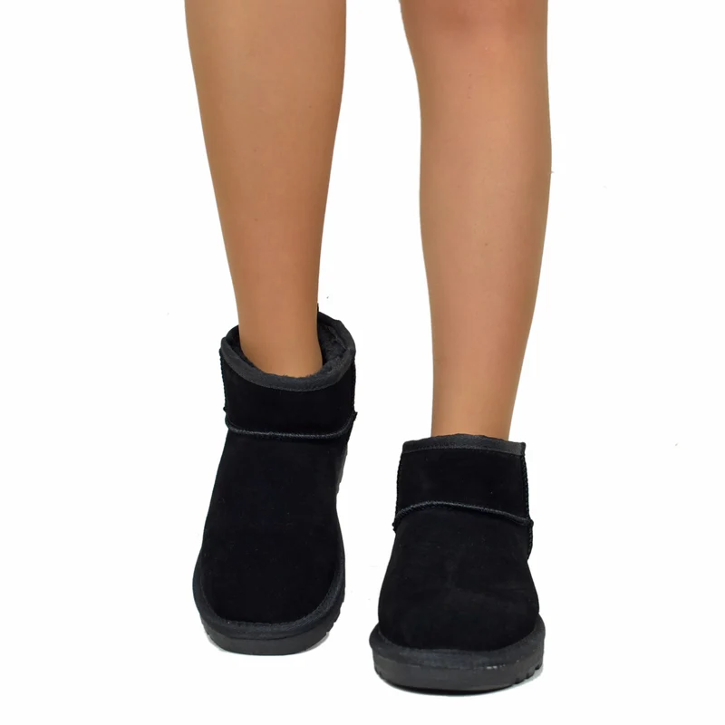 Stivaletti con Pelo Ultra Mini in Pelle Scamosciata Imbottiti in 100% Lana Neri