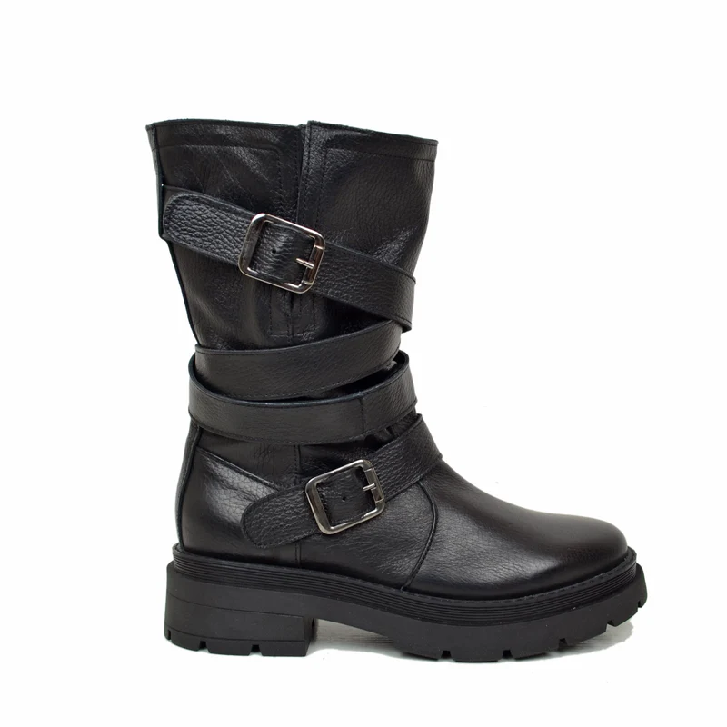 Biker Boots Donna in Pelle Bottalata Made in Italy con Fibbie