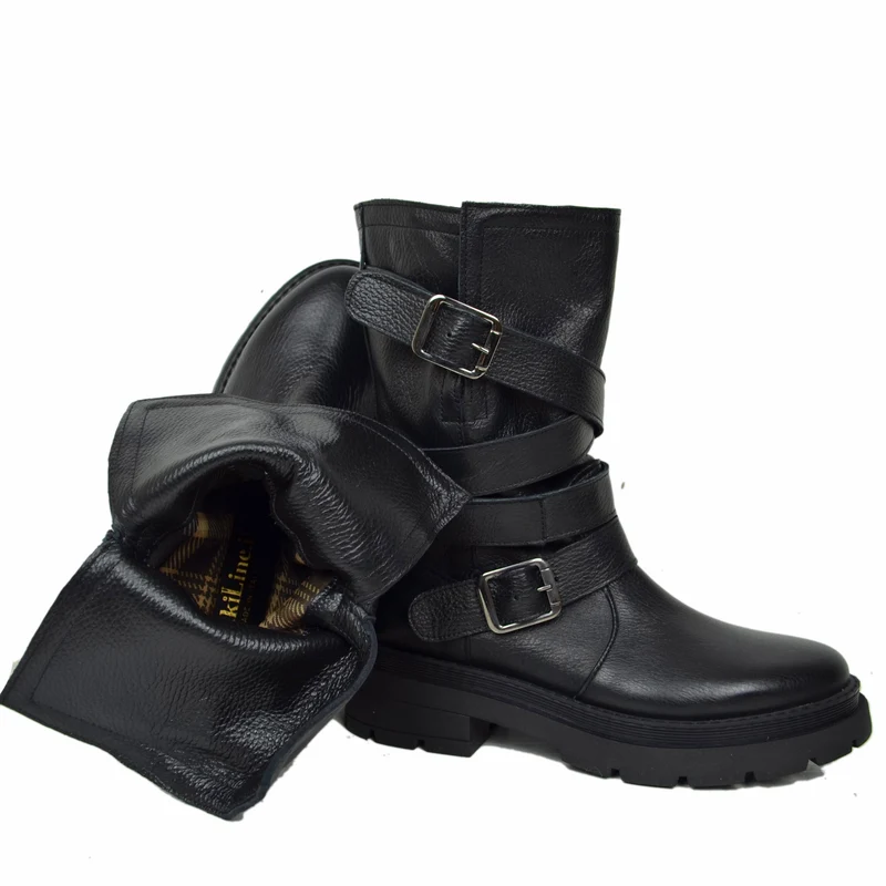 Biker Boots Donna in Pelle Bottalata Made in Italy con Fibbie