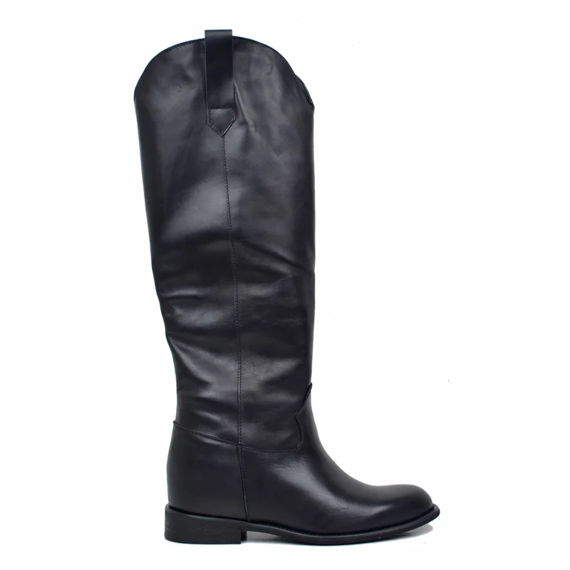 Stivali Donna in Pelle Neri con Zeppa Interna Made in Italy