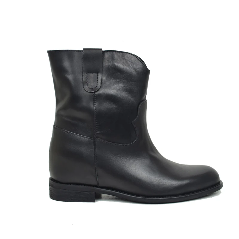 Stivaletti Donna in Pelle Neri con Zeppa Interna Made in Italy