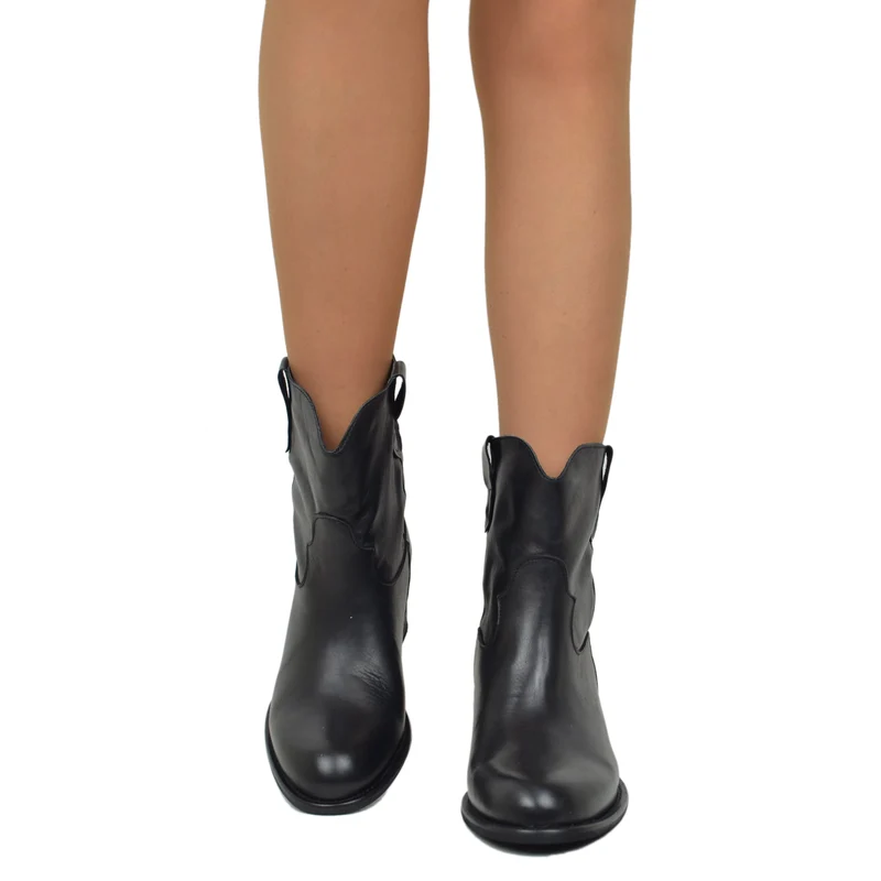 Stivaletti Donna in Pelle Neri con Zeppa Interna Made in Italy