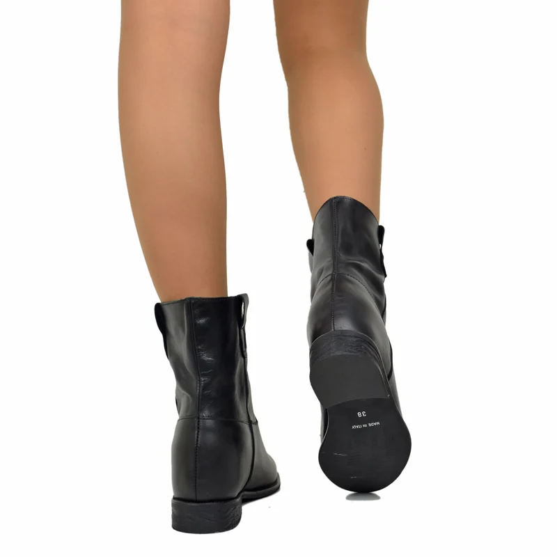 Stivaletti Donna in Pelle Neri con Zeppa Interna Made in Italy