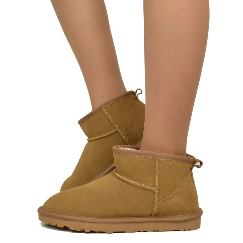 Stivaletti con Pelo Ultra Mini in Pelle Scamosciata Imbottiti in 100% Lana Camel