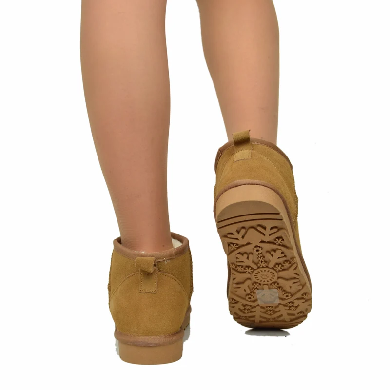 Stivaletti con Pelo Ultra Mini in Pelle Scamosciata Imbottiti in 100% Lana Camel