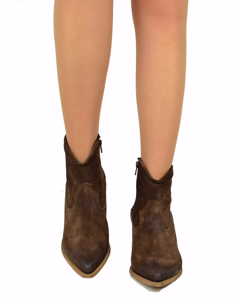 Stivaletti Texanini alla Caviglia Donna in Pelle Scamosciata Testa di Moro
