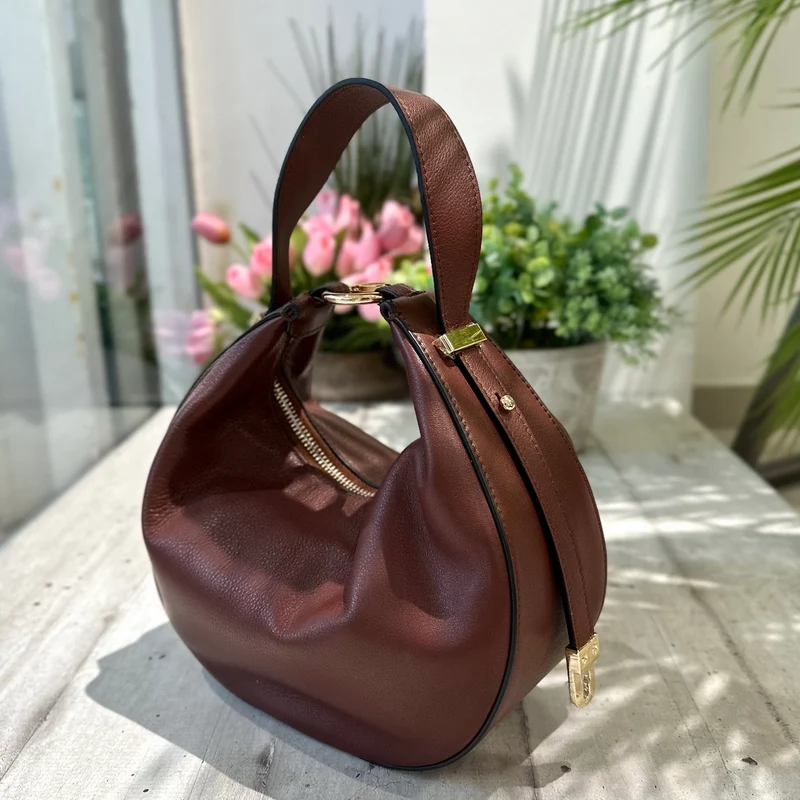 Borsa Luna Vera Pelle Marrone con Tracolla o a Spalla o Pochette