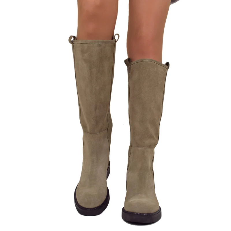 Stivali Camperos Taupe in Pelle Vintage Scamosciata Made in Italy