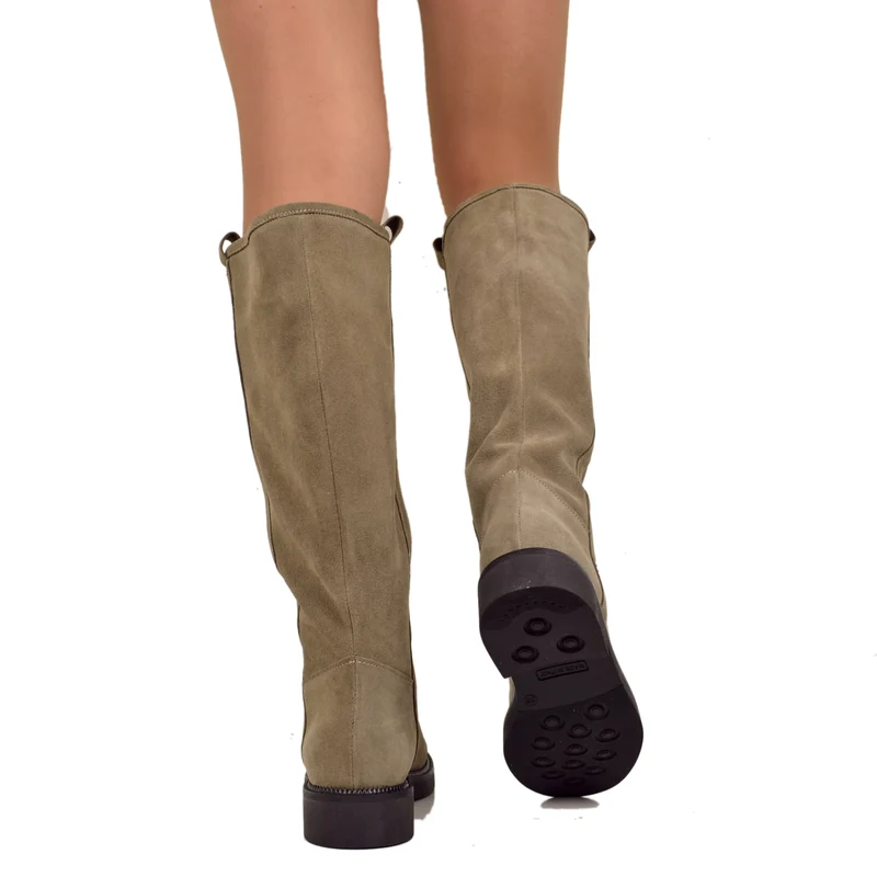 Stivali Camperos Taupe in Pelle Vintage Scamosciata Made in Italy